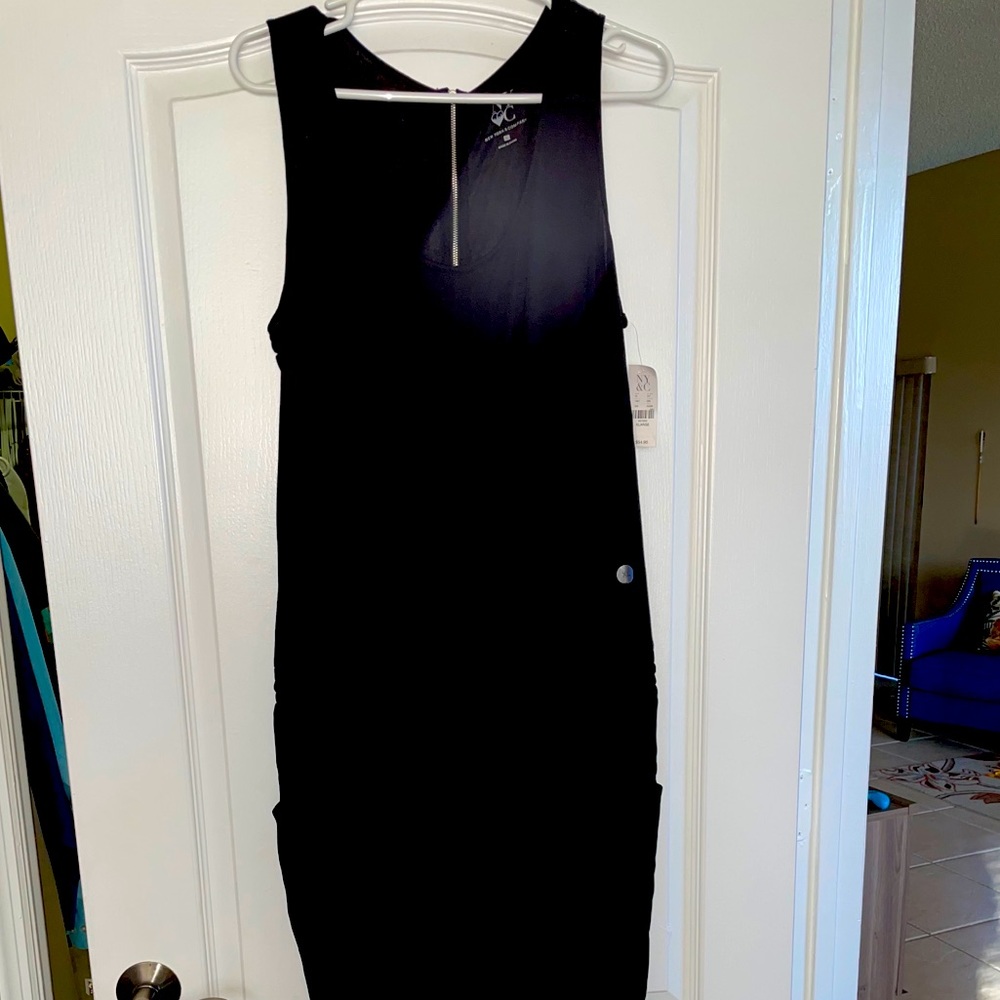 Sleeveless, long black jumpsuit with back zipper